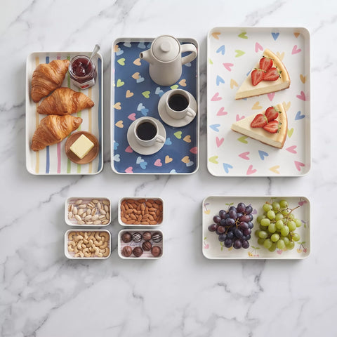 Colorful Hearts Melamine Serving Tray Set – 8 Pieces