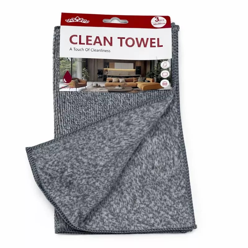 طقم فوط تنظيف مايكروفايبر 3 قطع رمادي – Microfiber Cleaning Towel Set 3 Pieces Grey