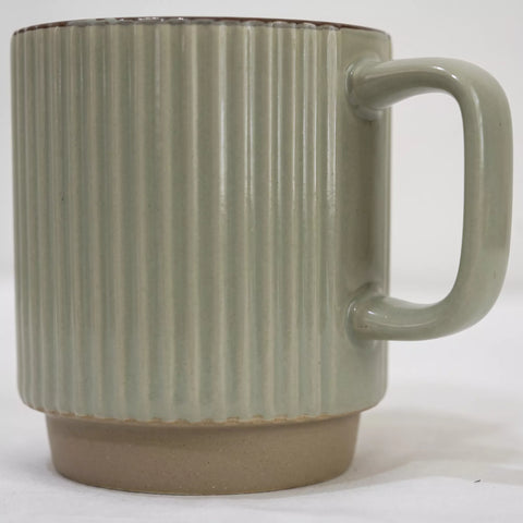 Ribbed Ceramic Mug Set with Metal Stand – 4 Pieces