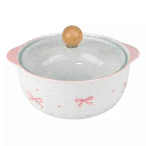 بولة نودلز سيراميك بغطاء بايركس شفاف ومقبض خشبي – Ceramic noodle bowl with Pyrex lid and wooden handle by ILVIA