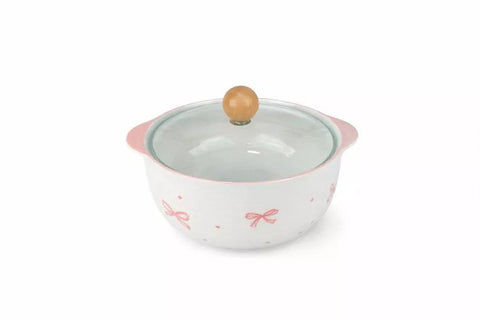 بولة نودلز سيراميك بغطاء بايركس شفاف ومقبض خشبي – Ceramic noodle bowl with Pyrex lid and wooden handle by ILVIA