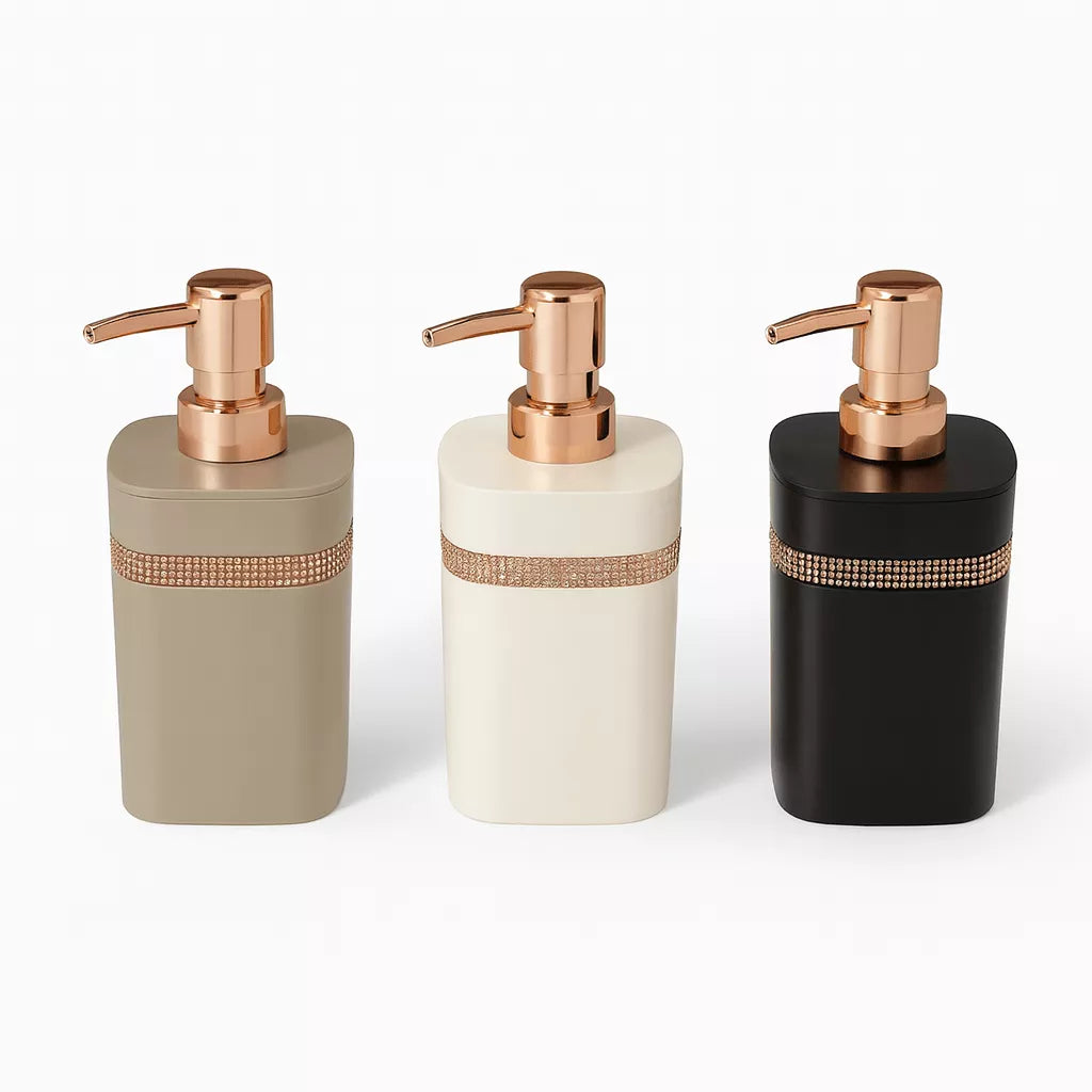 موزّع صابون بلاستيك لون بيج مع ذهبي 300 مل – Plastic soap dispenser beige gold 300ml
