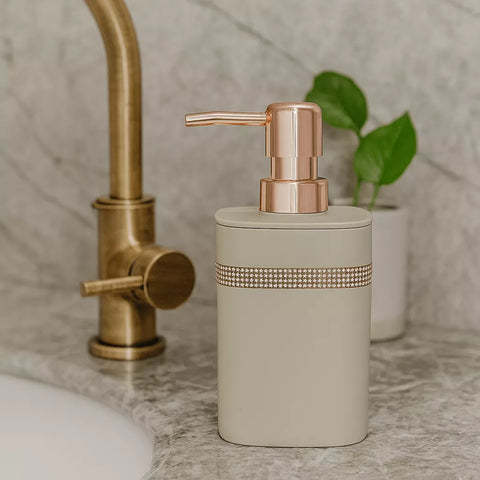 موزّع صابون بلاستيك لون رمادي مع ذهبي 300 مل – Plastic soap dispenser grey gold 300ml