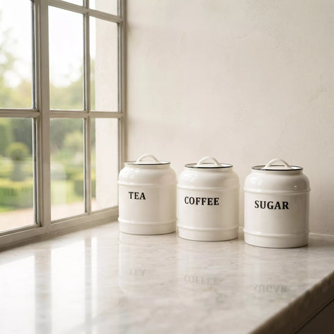 Ceramic Tea, Coffee & Sugar Canister Set – 3 Pieces