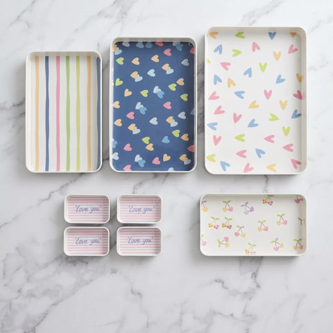 Colorful Hearts Melamine Serving Tray Set – 8 Pieces