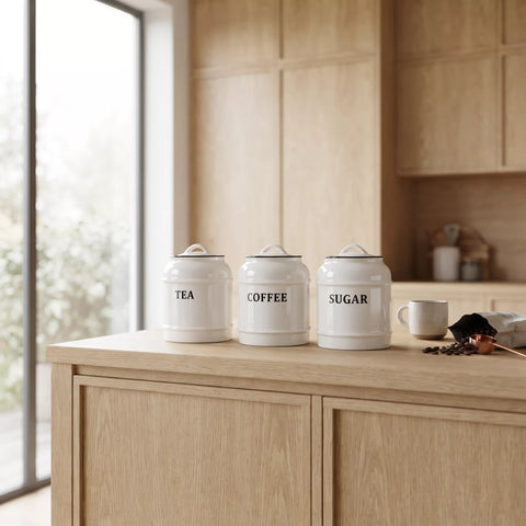 Ceramic Tea, Coffee & Sugar Canister Set – 3 Pieces