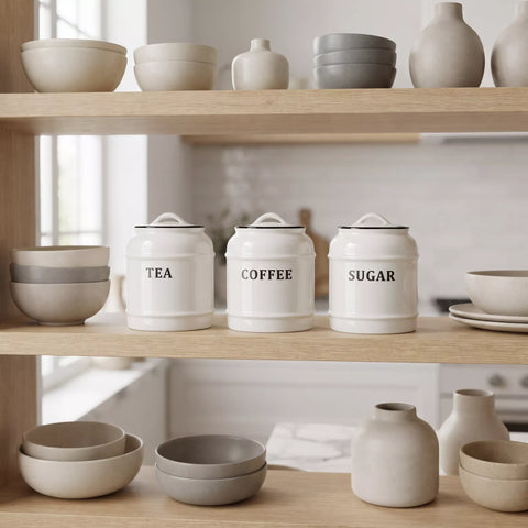 Ceramic Tea, Coffee & Sugar Canister Set – 3 Pieces