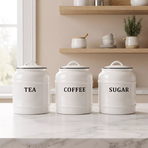 Ceramic Tea, Coffee & Sugar Canister Set – 3 Pieces