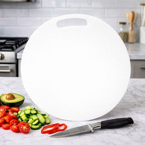 تغليف لوح تقطيع دائري أبيض عالي الجودة – Packaging of round white cutting board high quality