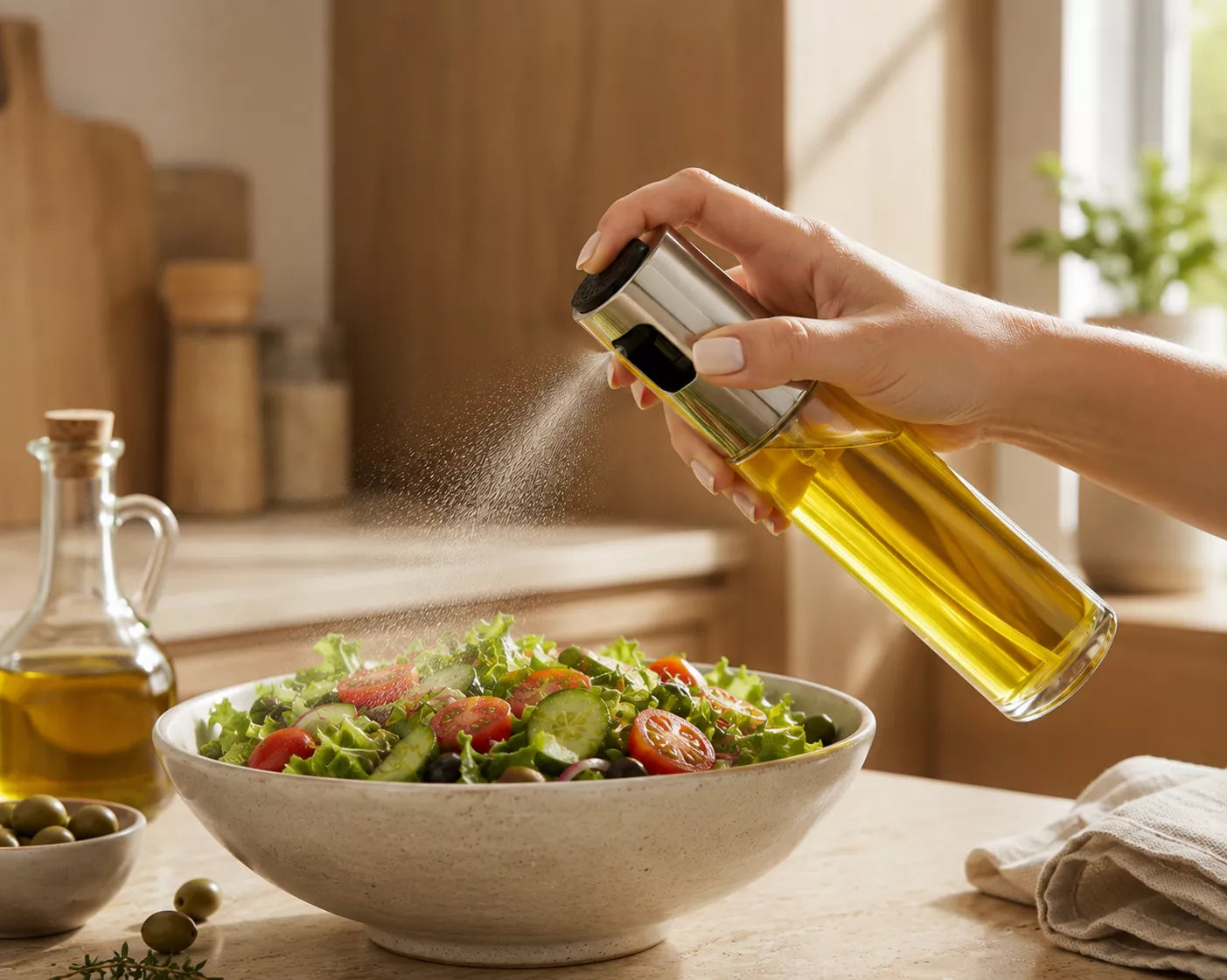 Glass oil sprayer for salads