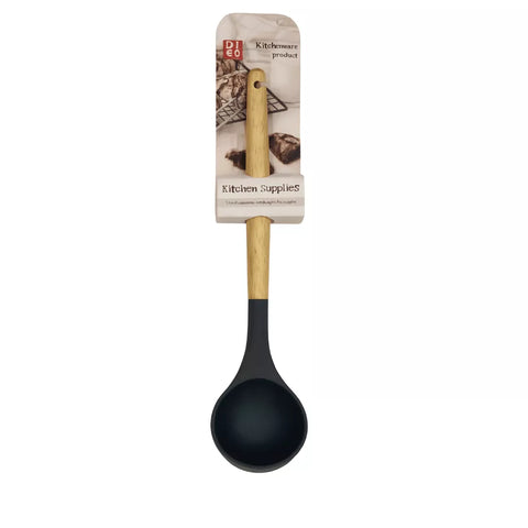 مغرفة شوربة سيليكون أسود بيد خشب – Black silicone soup ladle with wooden handle