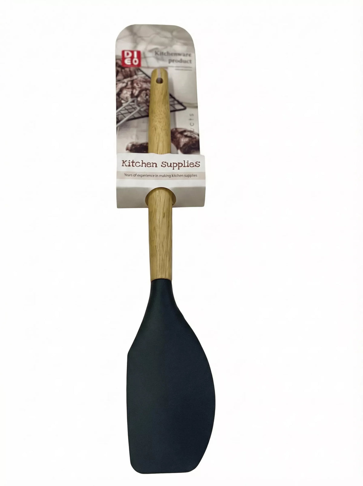 سباتولا سيليكون باللون الأسود مع يد خشبية للاستخدام اليومي – Black Silicone Spatula with Wooden Handle