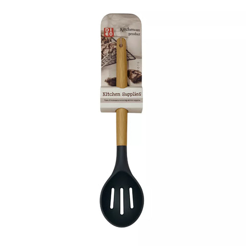 معلقة سيليكون مشقوقة بيد خشب مقاومة للحرارة – Silicone slotted spoon with wooden handle