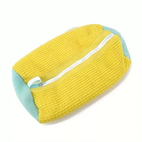 كيس غسيل الأحذية مايكروفايبر بسوستة لون أصفر – Snowflake microfiber shoe washing bag yellow with zipper