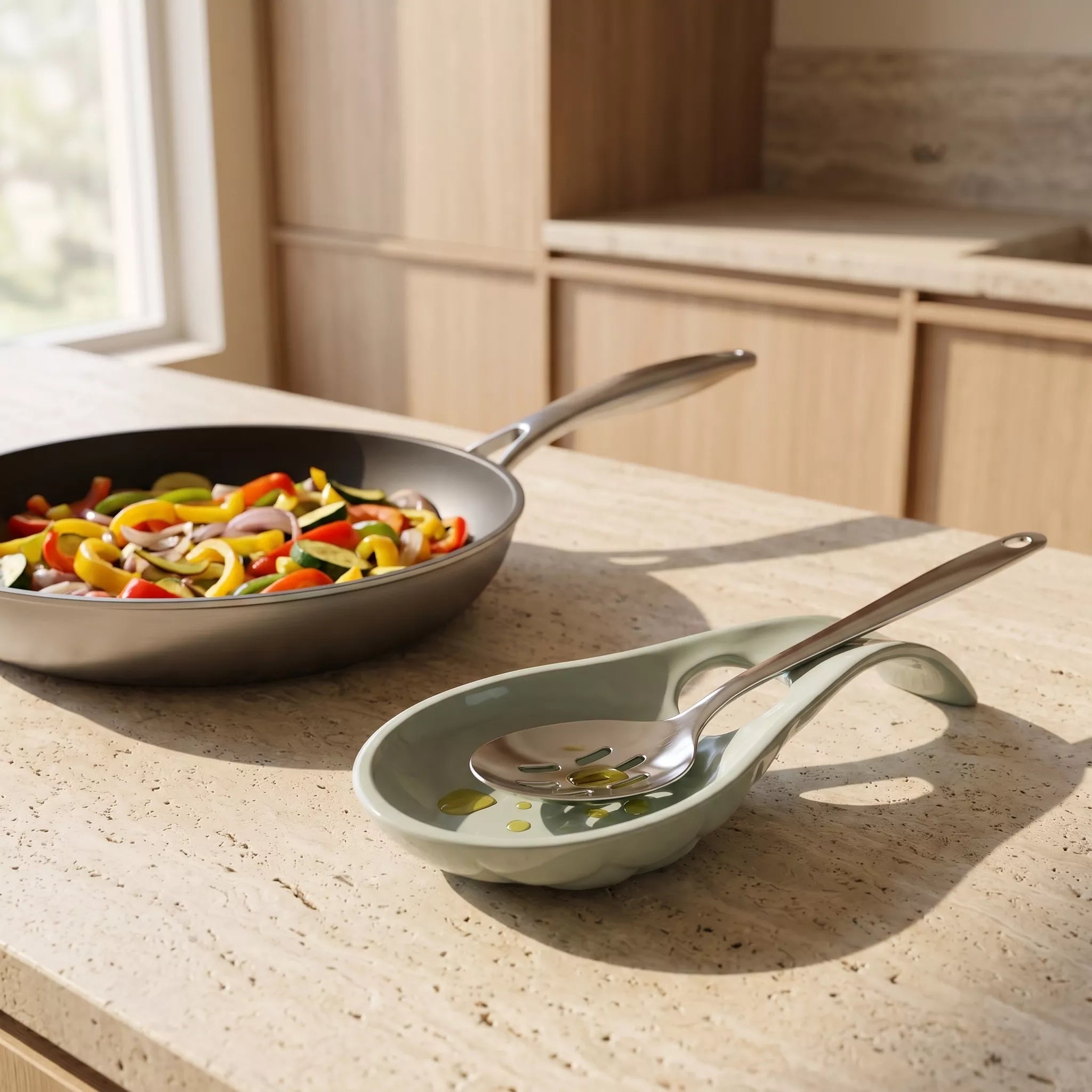 spoon rest holding wooden spoon