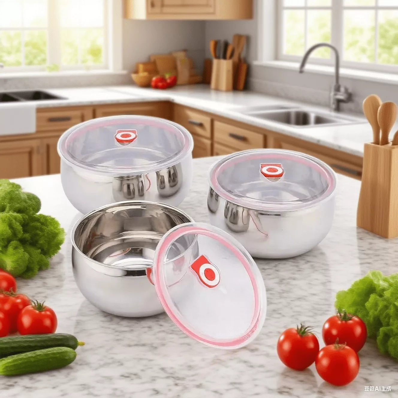 علب ستانلس مع الأغطية البلاستيك الشفافة – غلق محكم بسيليكون