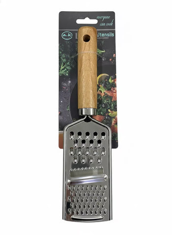 مبشرة يدوية ستانلس ستيل بيد خشب متعددة الاستخدامات – Stainless steel hand grater with wooden handle front view 