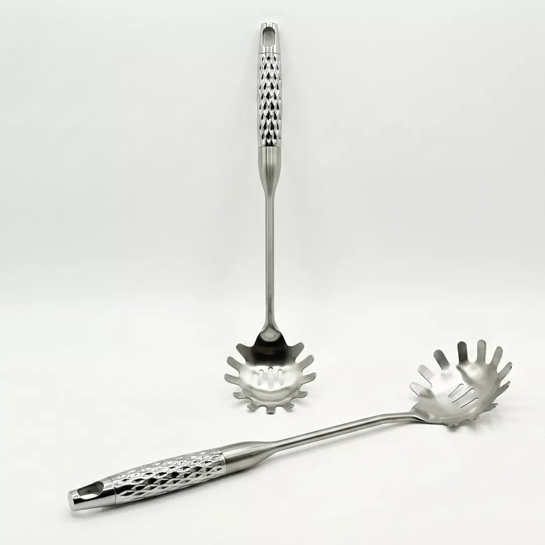 يد سباتولا مكرونة استانلس ستيل بتصميم مريح للتقليب – Stainless Steel Pasta Spatula Handle