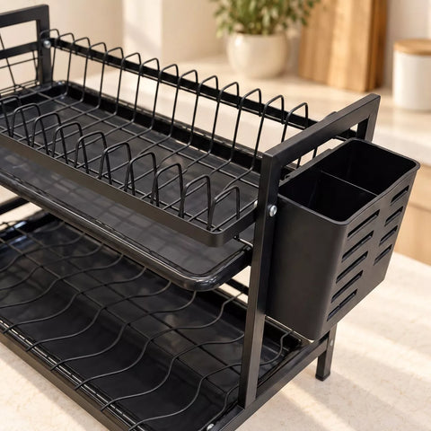 2-Tier Dish Drying Rack with Drip Tray & Utensil Holder