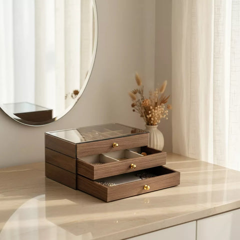 3-Tier Jewelry Organizer Box with Clear Acrylic Lid