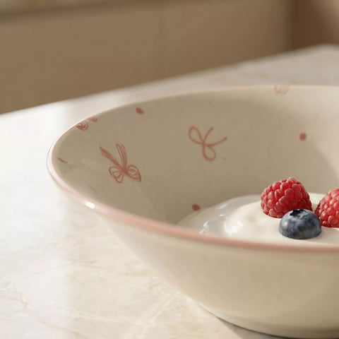 Ceramic Bowl with Bow Pattern and Colored Rim – 1 Piece